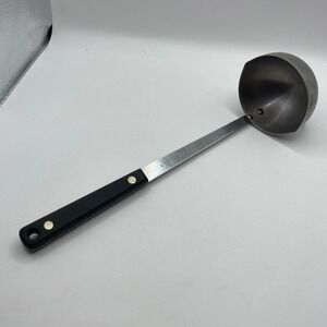 Vintage Ekco Flint Stainless Vanadium Soup Ladle Black Handle Dual Spout USA MCM